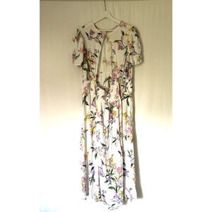 AFRM Womens Dress 2X White Floral Short Sleeve Aline Maxi Aline Open Back
